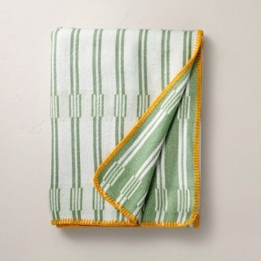 Broken Stripe Border Stitch Throw Blanket Green/Yellow - Hearth & Hand